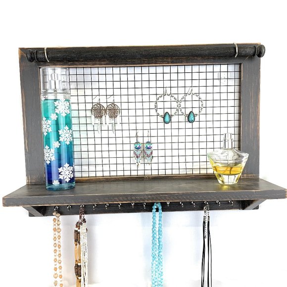 Wooden Jewelry organizer BROWN with bracelet rod - Picture 2 of 2